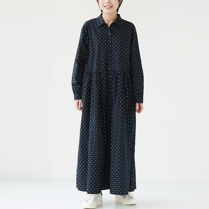 SOIL⭐︎ドットシャツワンピース　ブラック×ベージュ SOIL(ソイル) 40'S ポプリン ドットプリント シャツワンピース