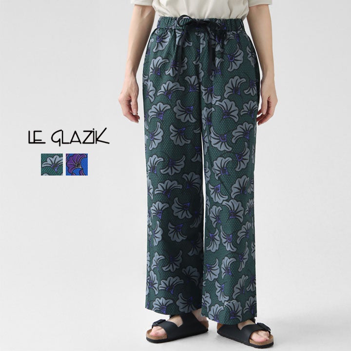 EE4 未仕立て　ワイルドシルク　野生の絹　野蛮糸　反物　ブルー　総柄 Le glazik ル グラジック｜バティック イージーパンツ LG-E0048BTKの
