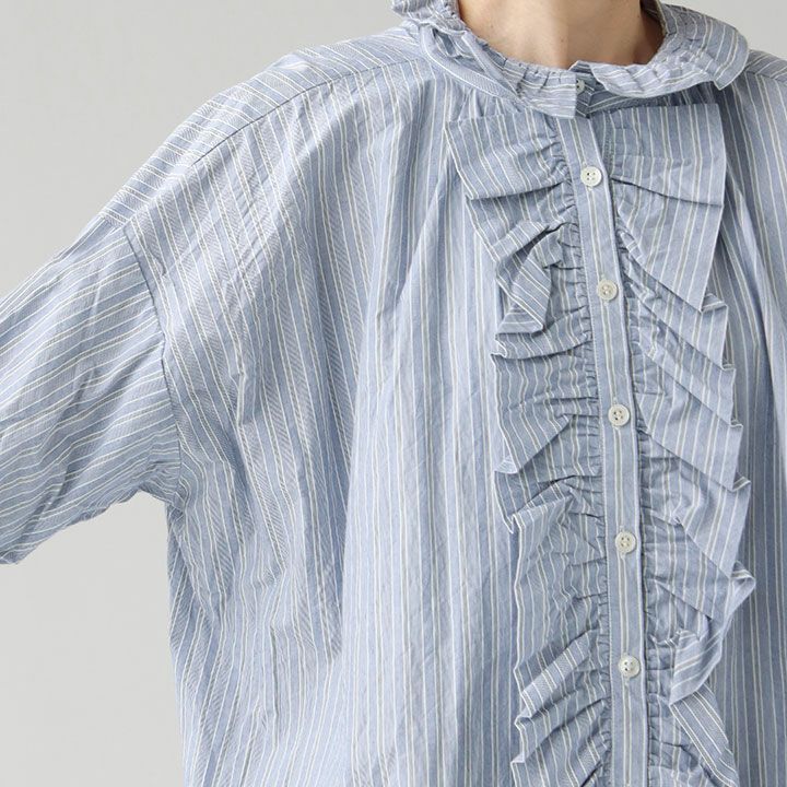 dahl'ia ダリア｜フロントフリル ストライプ ロングブラウス DBL-286ST