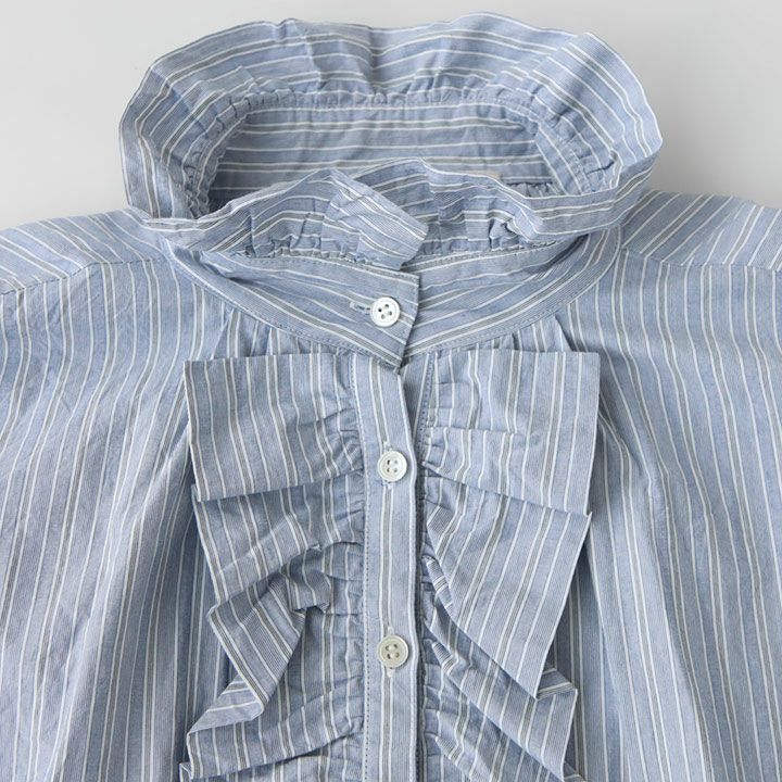 dahl'ia ダリア｜フロントフリル ストライプ ロングブラウス DBL-286ST