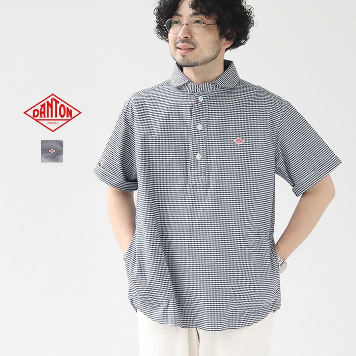 DANTON(ダントン) メンズ ラウンドカラー 半袖プルオーバーシャツ(DT
