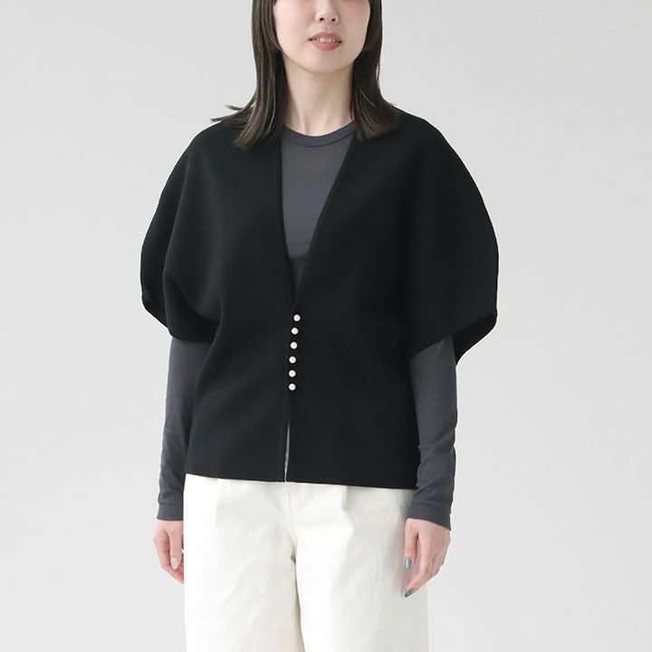 新品Ballsey パールマントカーディガン黒 Ballsey(ボールジィ) ウールポリエステルパールコンビ マント