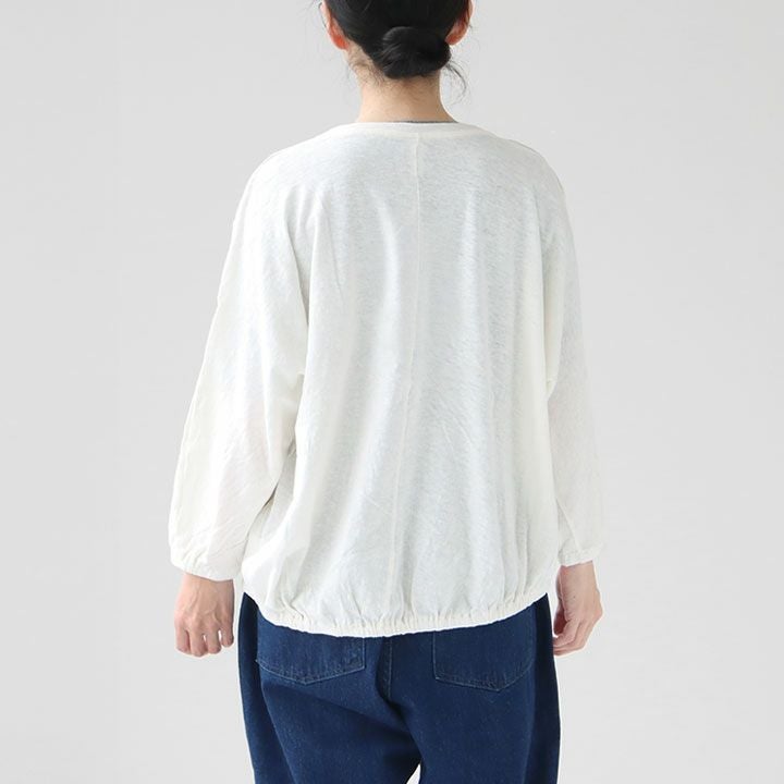 PRIT(プリット) 18/1綿麻ムラ糸天竺×60/1リネンガーベラ刺繍 切替 