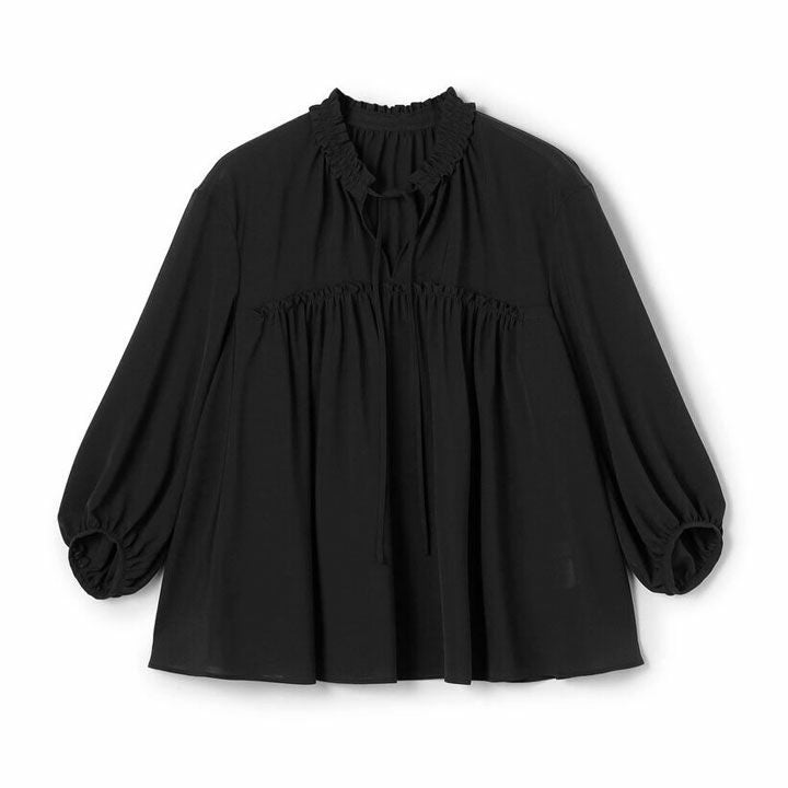 Ballsey ボールジィ コットンサテンフリルカラーブラウス 黒 36 ギャザ 
