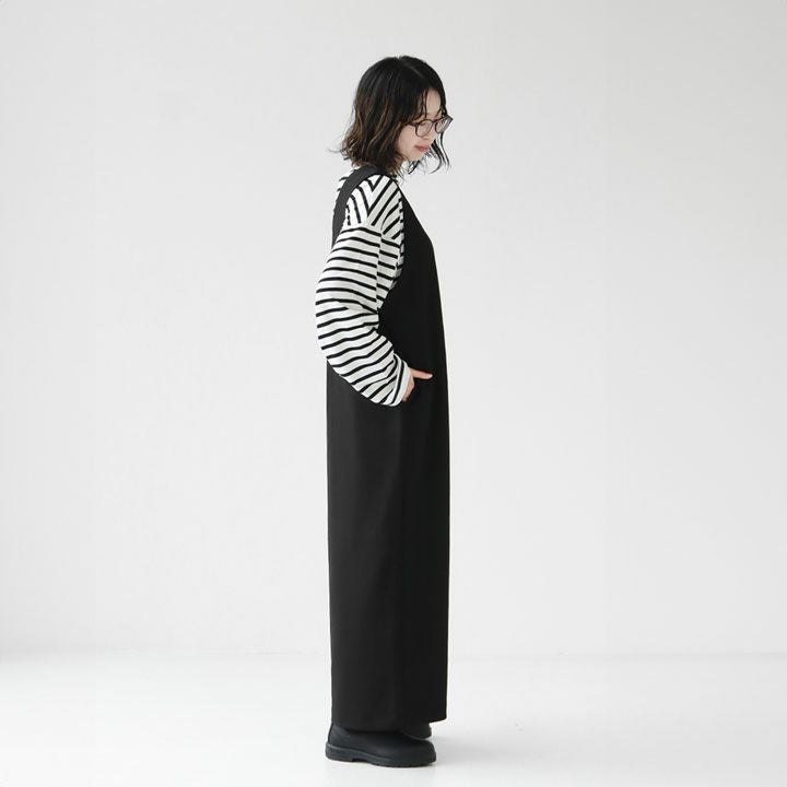 PRIT プリット｜30/2ツイルストレッチ裏起毛 Vネックオールインワン