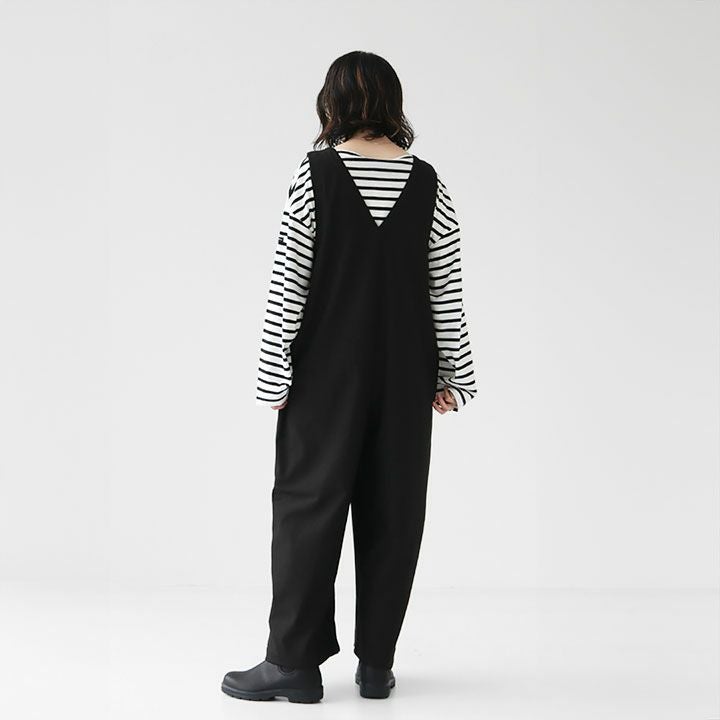 PRIT プリット｜30/2ツイルストレッチ裏起毛 Vネックオールインワン