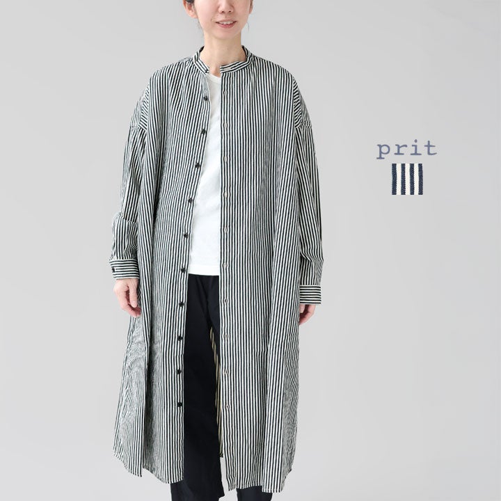 PRIT プリット｜8ozヒッコリーデニム スタンドカラーワイドシャツ