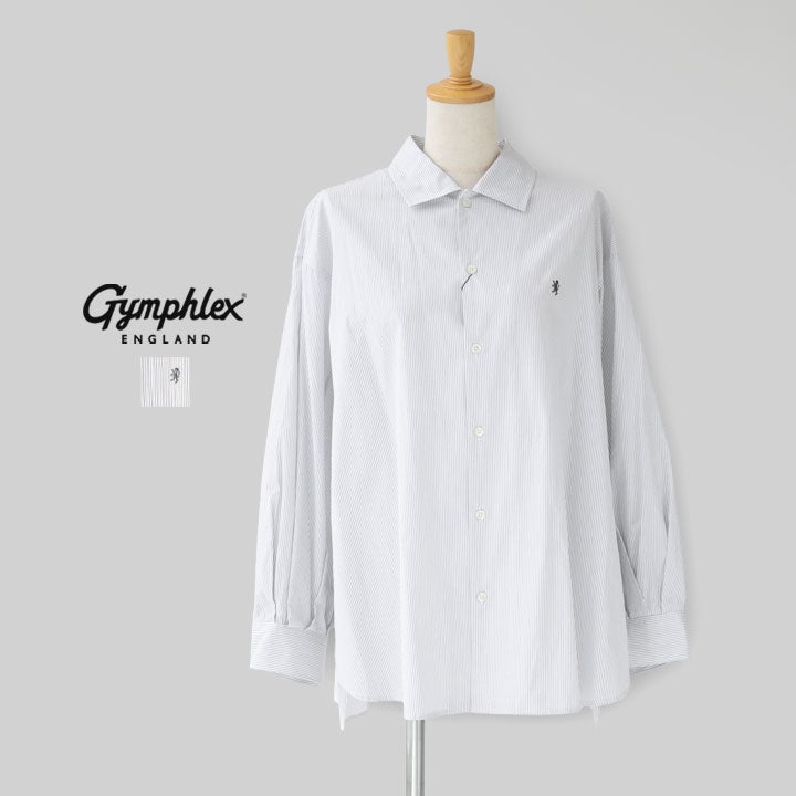美品 ジムフレックス コットンストライプチュニックシャツ ボリューム袖 Aライン GYMPHLEX ジムフレックス｜コットン ストライプ 長袖チュニックシャツ