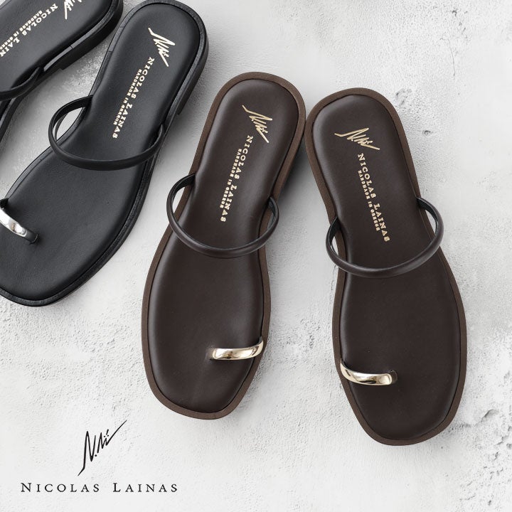 【BLACK】<NICOLAS LAINAS>フラット サンダル< Select by EMMEL REFINES > NICOLAS LAINAS＞フラット サンダル＜ Select by EMMEL REFINES ＞